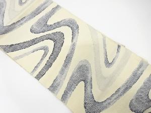 手織り真綿紬　流水模様織り出し　名古屋帯